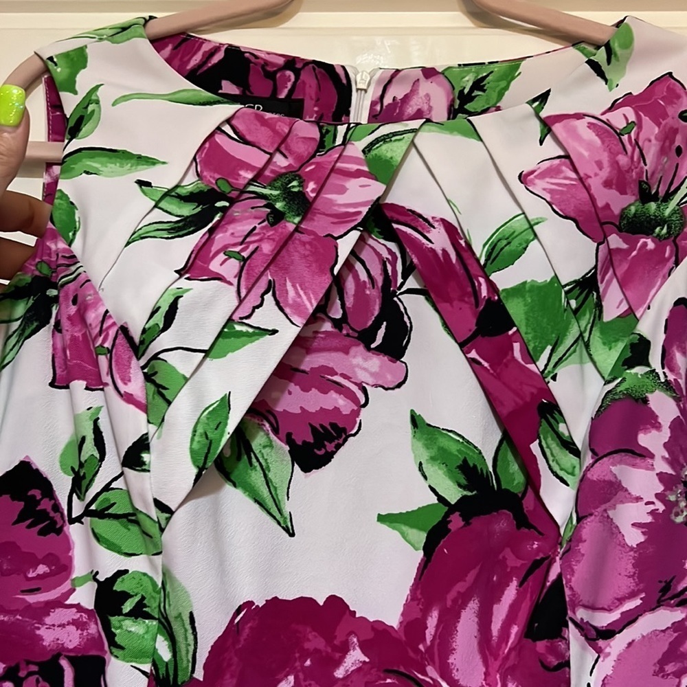 AGB floral fit and flare dress 14 pink purple green gorgeous knee length - Picture 3 of 6